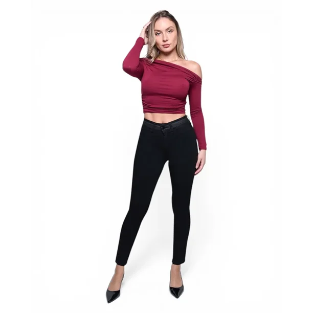 Jeans Mujer Becky Cintura Skinny Negro Mohicano