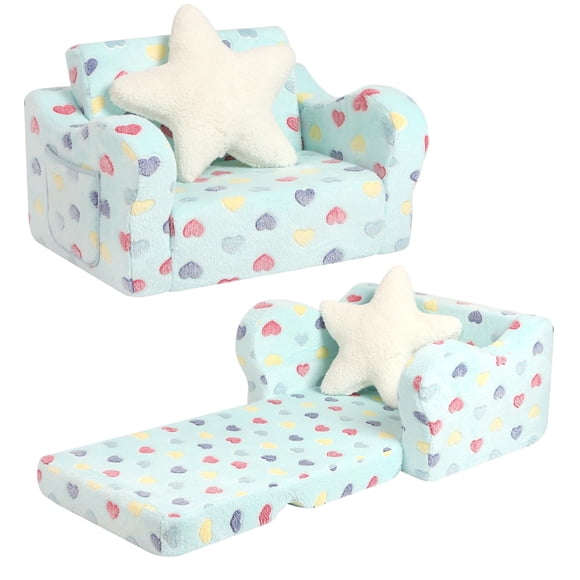 Sofá para niños pequeños MOMCAYWEX 2 en 1, suave con almohada en forma de estrella, 18 m o más