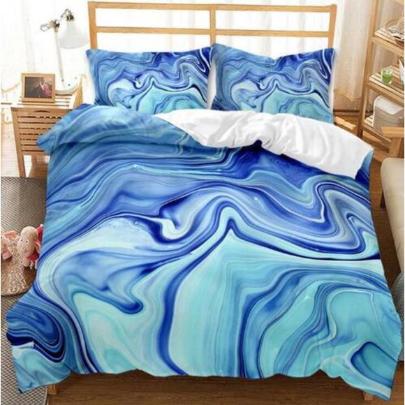 Blue Marble Pattern Art Quilt Duvet Cover Set Doona Cover Bedclothes Soft3-Piece Bedding Set