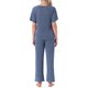 thumbnail image 3 of INSPIRE CHIC Conjunto de Pijama para Mujer de Punto Acanalado con Manga Corta, Parte Superior con Abertura Lateral y Pantalones, Conjunto de Dos Piezas para Estar en Casa con Bolsillos M Azul, 3 of 5