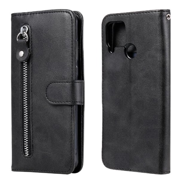 Funda con Cremallera para REALME C15/C12, Carcasa Cartera de Cuero PU con Soporte y Tarjetero