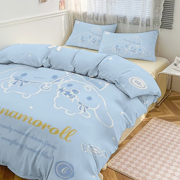 Cartoon Cinnamoroll Bedding Set Comforter Duvet Cover Set Quilt Cover for Kids Teens Bedroom Decoration