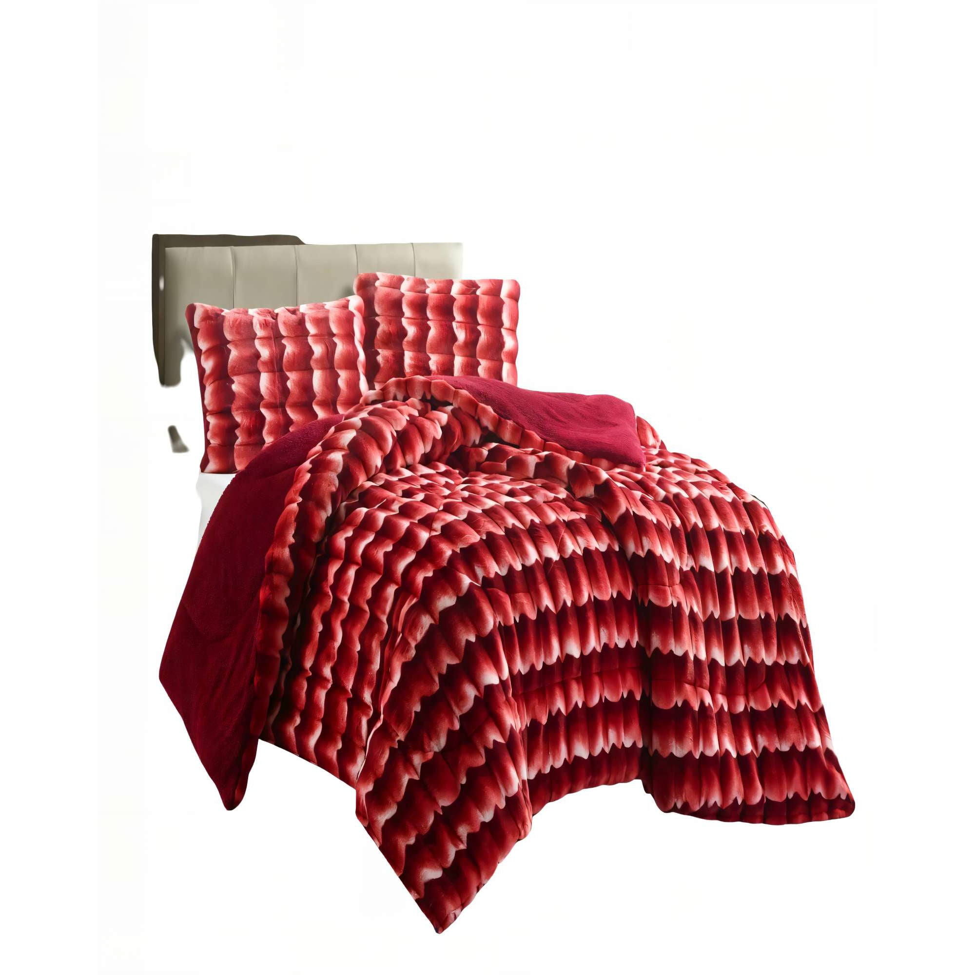 Genérico - Cobertor Piel De Conejo Imitacion Con Diseño 2plaza Color Burdeo