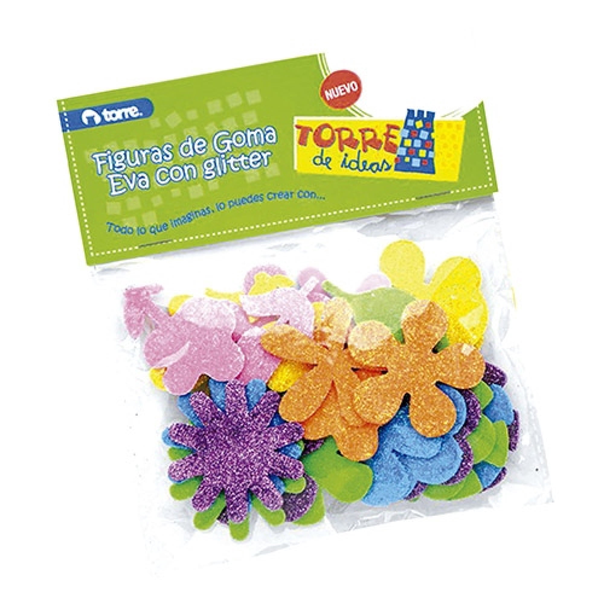 Stickers Goma Eva, Flores Glitter Torre