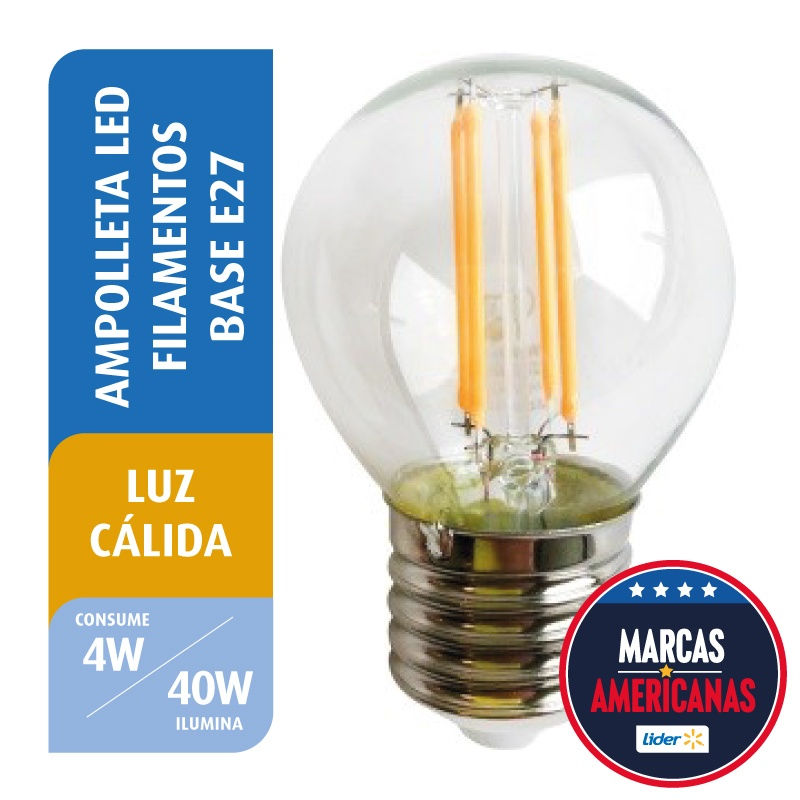 Ampolleta Led Filamento Bola 4w Luz Cálida Base E27 1 Un Great Value