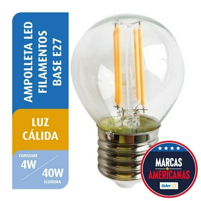 Ampolleta Led Filamento Bola 4W Luz Cálida Base E27 1 Un Great Value