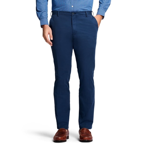 Pantalones Chino IZOD para Hombre Saltwater Stretch con Frente Plano, Azul Marino Cadete Rectos, 32W x 30L