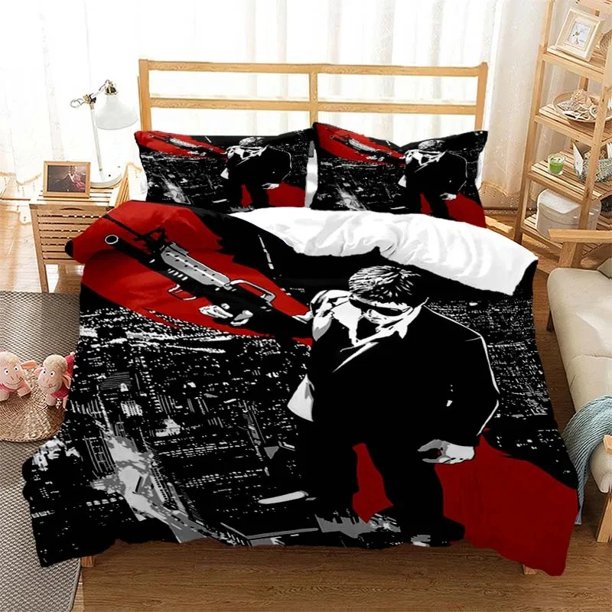 Tony Montana Scarfaces Bedding Set Boys Girls Twin Queen Size Duvet Cover Pillowcase Bed Boys Adult Home TextileextileBed Sheets