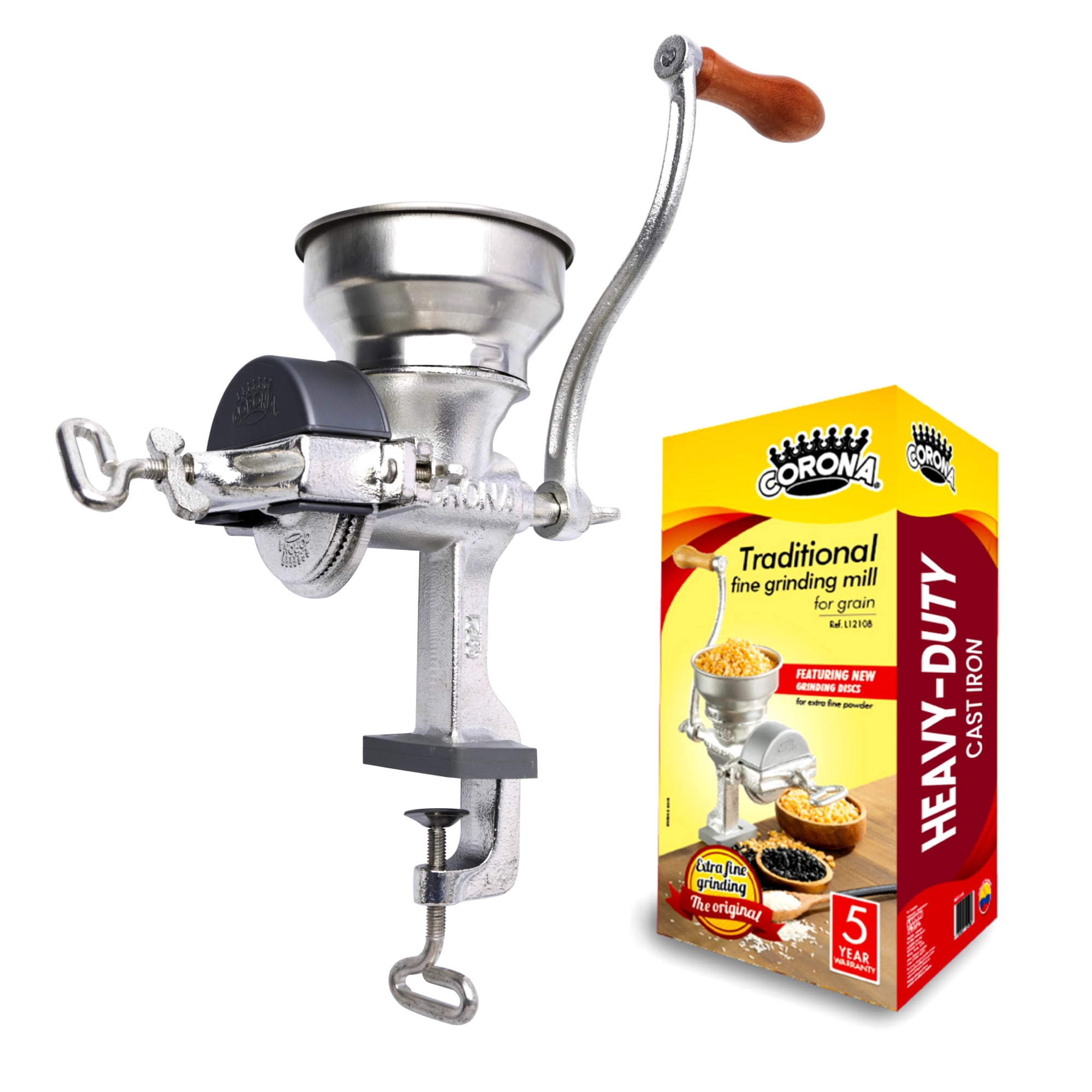 Universal - Molinillo De Maíz Grain Mill Corona Manual Con Tolva Baja De Hierro Fundido