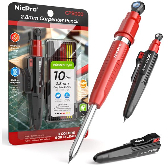 Nicpro 7 en 1 CP5000 lápices magnéticos de carpintero con sacapuntas