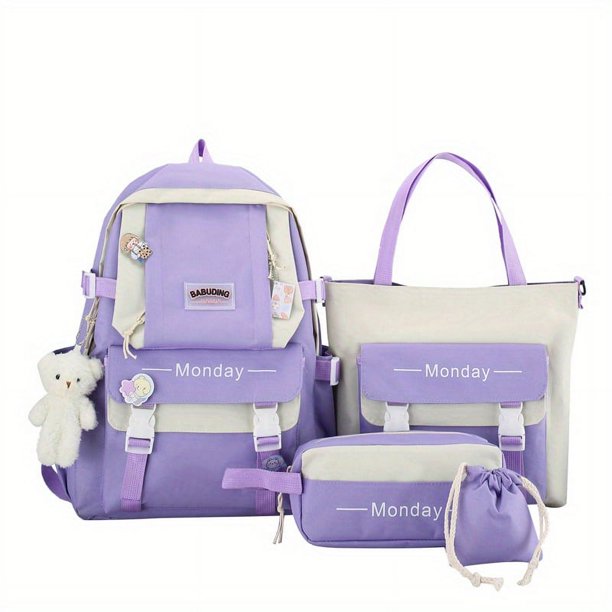 4-Piece Simple & Stylish Backpack Set - Perfect for School & Everyday Use!