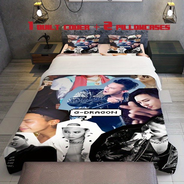 3Pcsgd Korean Idol Theme Printed Three Piece Bedding Set Soft Quilt Cover And Two Pillowcases