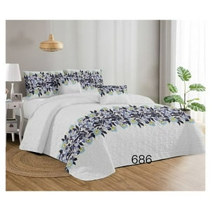 Genérico - Cubrecama Quilt Verano Super King 270 X 290 Cm - Blanco Flores Azules Kfl686