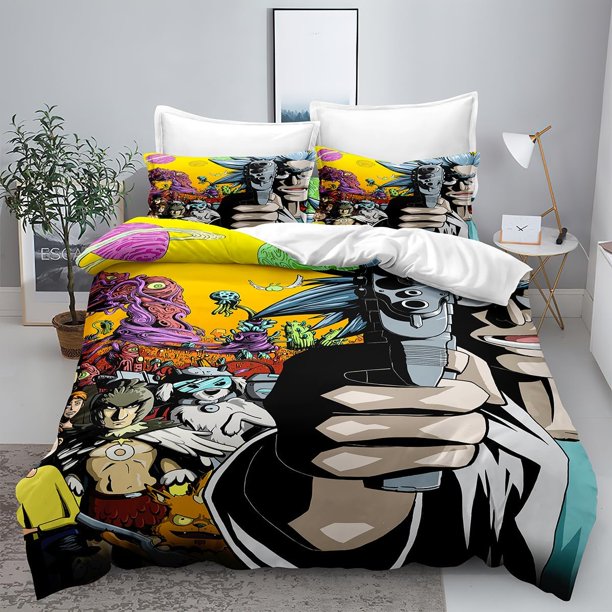 Bed Duvet Cover Ric-k Bedding Sets and Morty 3D Printed Lightweight 3 Piece Comforter Sets for Boys Girls Queen