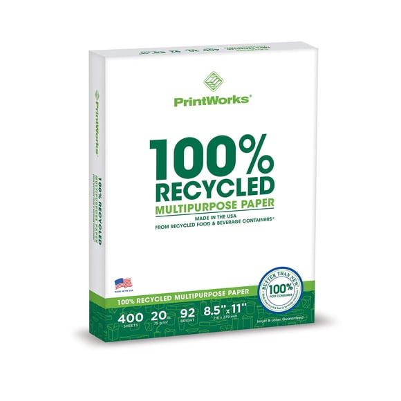 Papel para impresora PrintWorks, 100% reciclado, 8,5 x 11, 20 libras, 400 hojas
