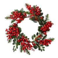 Magideal - Corona Navideña De Frutos Rojos, Corona Navideña Para Puerta, Decoración Para Fiestas Navideñas, Adorno Colgante De Corona Artificial De 16,5 Pulgadas