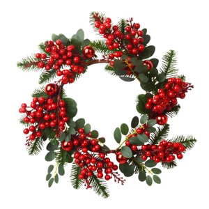 Magideal - Corona Navideña De Frutos Rojos, Corona Navideña Para Puerta, Decoración Para Fiestas Navideñas, Adorno Colgante De Corona Artificial De 16,5 Pulgadas