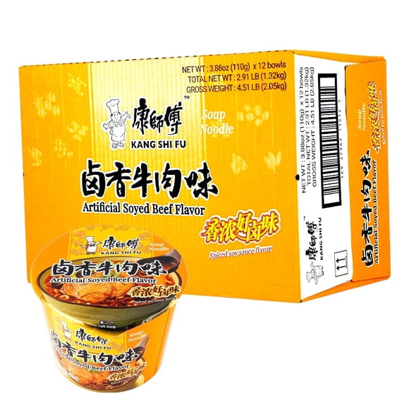 Fideo Instantaneo Kang Shi Fu Sabor Artificial Carne Especiada a Soja 110g*12 Potes