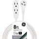 thumbnail image 1 of Cable de extensión GE de 3 salidas, 2,4 m, con regleta de alimentación de enchufe plano, blanco, 1 of 7