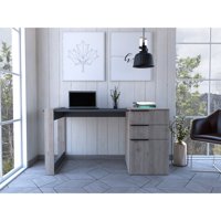 Tuhome - Escritorio Recto 2 Cajones 1 Puerta Office Ceniza Y Plomo