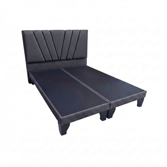 Cama Dos Plazas Con Respaldo y bases divididas de 150 X 190cm Tapizada en Lino Gris Oscuro