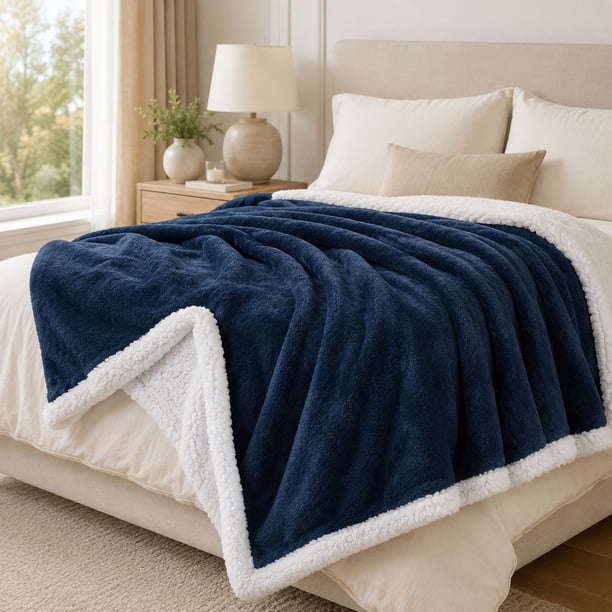Manta Martiné Flannel Sherpa 127x152 cm Azul marino