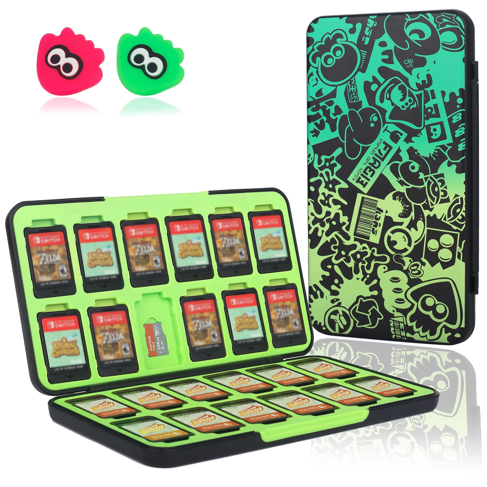 Genérico - Funda De Almacenamiento De Tarjetas De Juego Para Nintendo Switch Con 2 Tapas De Joystick, 24 Ranuras Para Tarjetas Sd