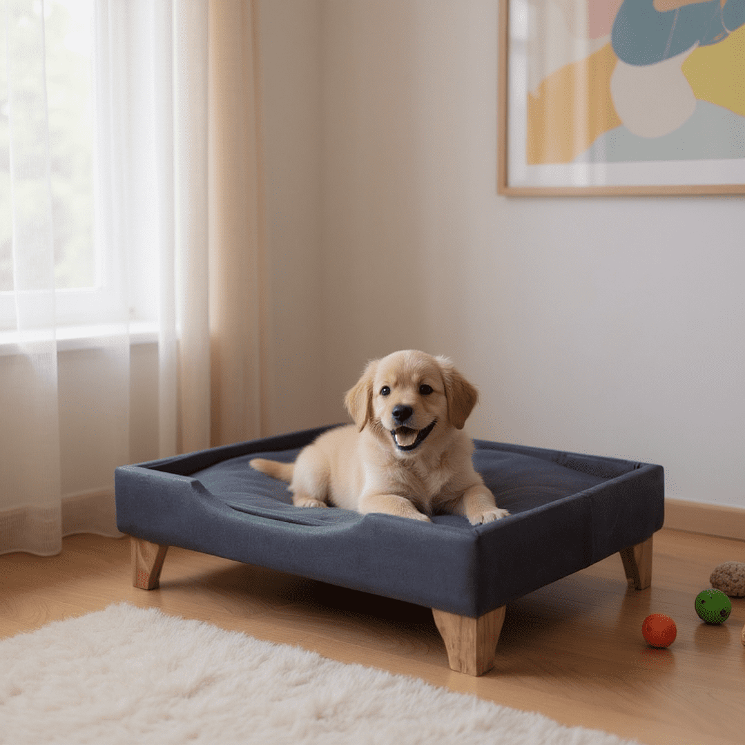 Bloccare - Cama De Mascotas - Talla M Extra (50x75 Cm) / Patas De Madera 11 Cm (negro)
