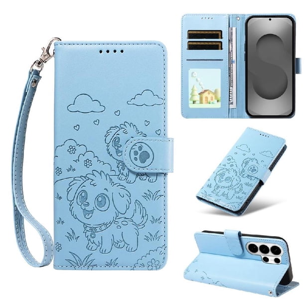 Funda Cartera para Samsung Galaxy S26 Ultra Perro Cachorro Grabado con Tarjetas Soporte Correa Azul