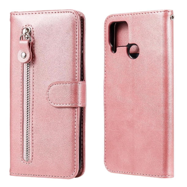 Funda con Cremallera para REALME C15/C12, Carcasa Cartera de Cuero PU con Soporte y Tarjetero