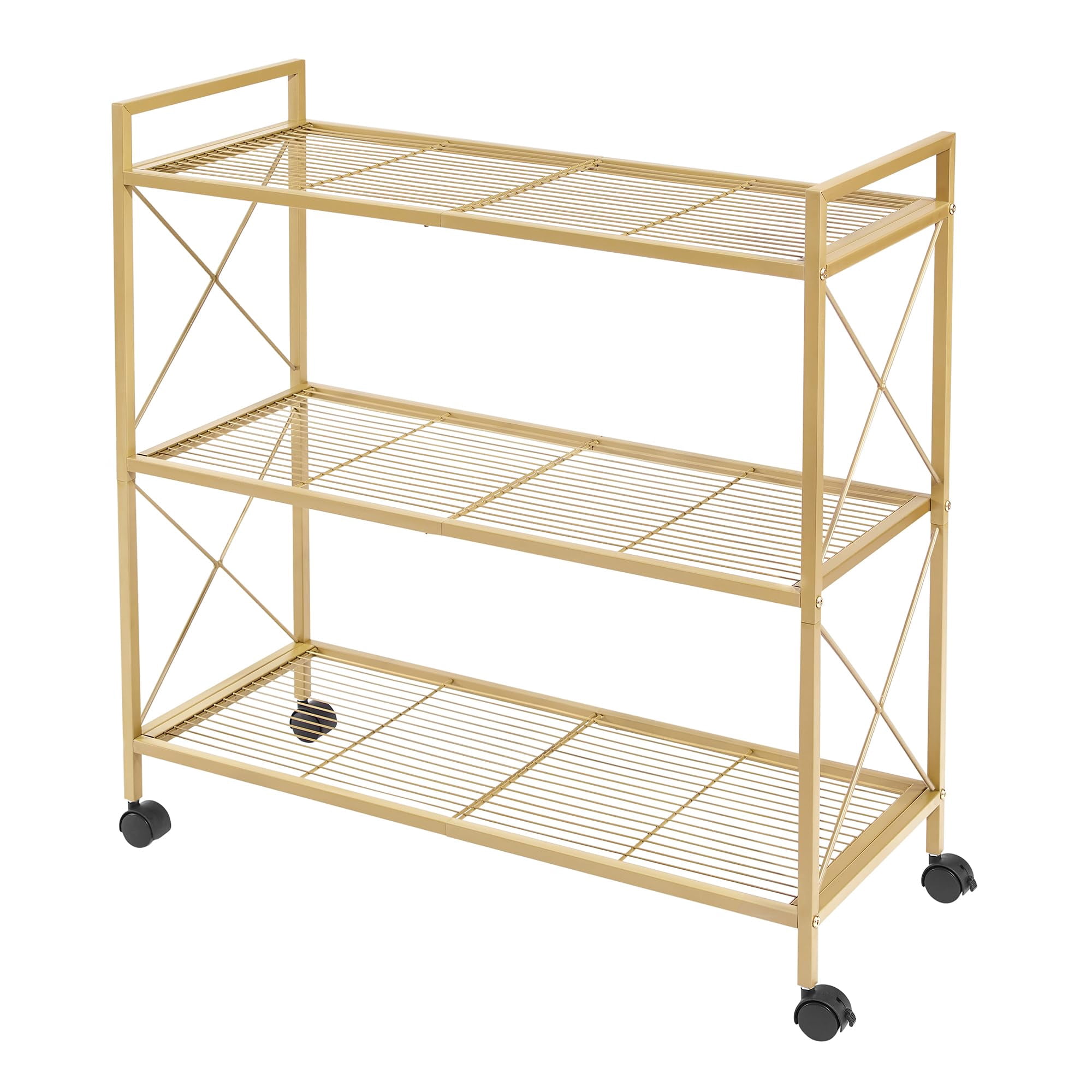 Estante De Almacenamiento Songmics De Metal De 3 Niveles Con Ruedas De 80 Cm De Ancho, Dorado
