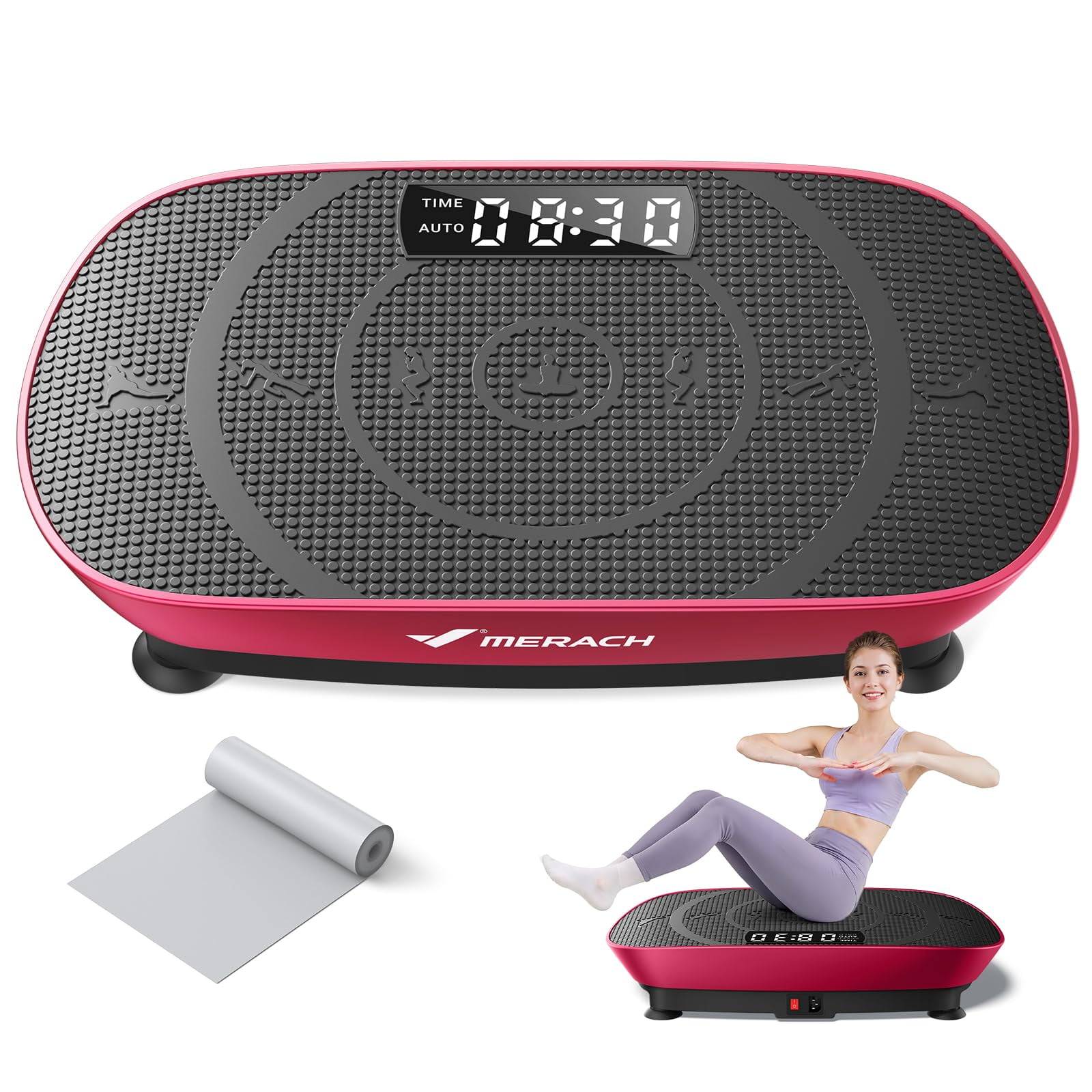 Plataforma Vibratoria Merach Con Bluetooth Y Pedal De Silicona Rojo