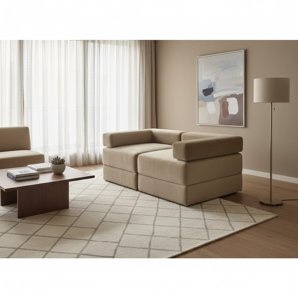 Diseños Valestrini - Sofa Cama Arkos Dos Cuerpos En Felpa Beige