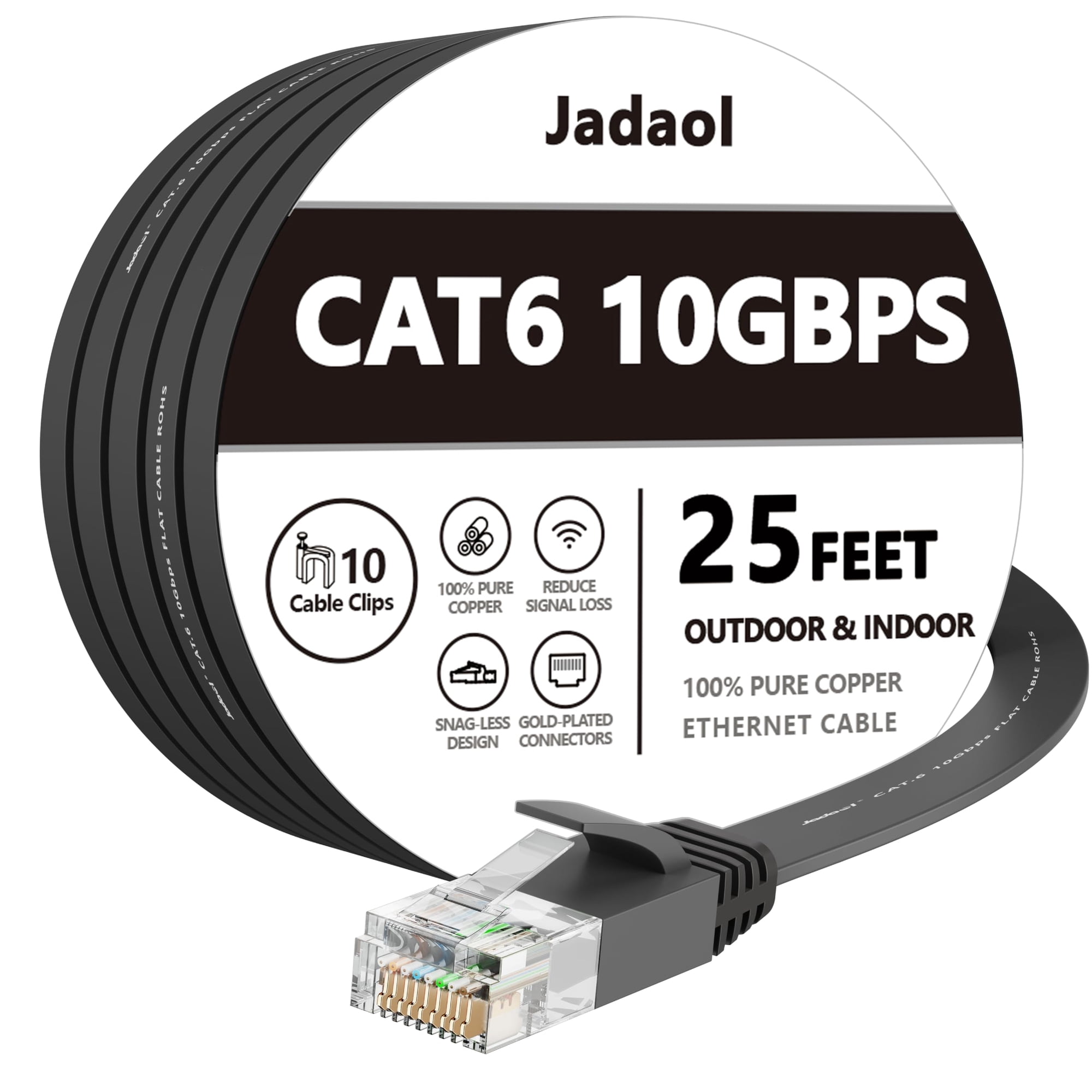 Cable Ethernet Jadaol Cat6 7,5 M 10 Gbps Plano Rj45 Negro