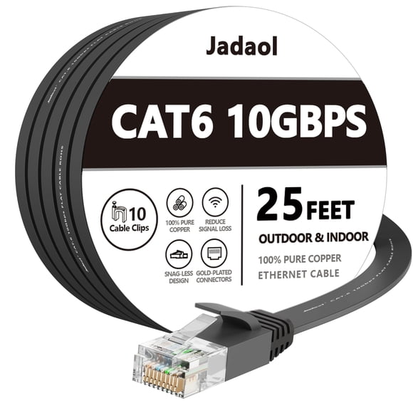 Cable Ethernet Jadaol Cat6 7,5 m 10 Gbps plano RJ45 negro