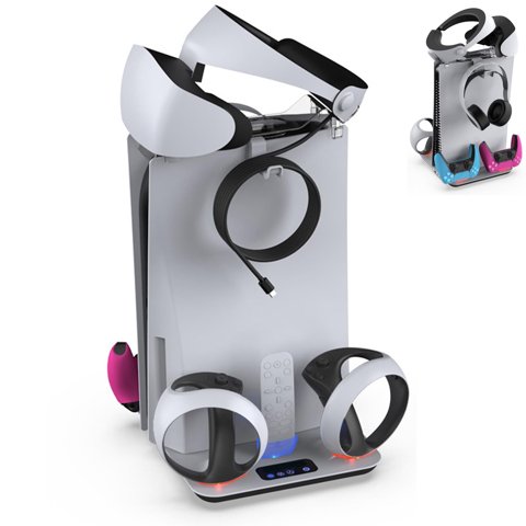 Base De Carga Aaronmei Para Ps5 Y Psvr2 Con Ventiladores De Enfriamiento Y Estación De Carga Dual Para Controladores