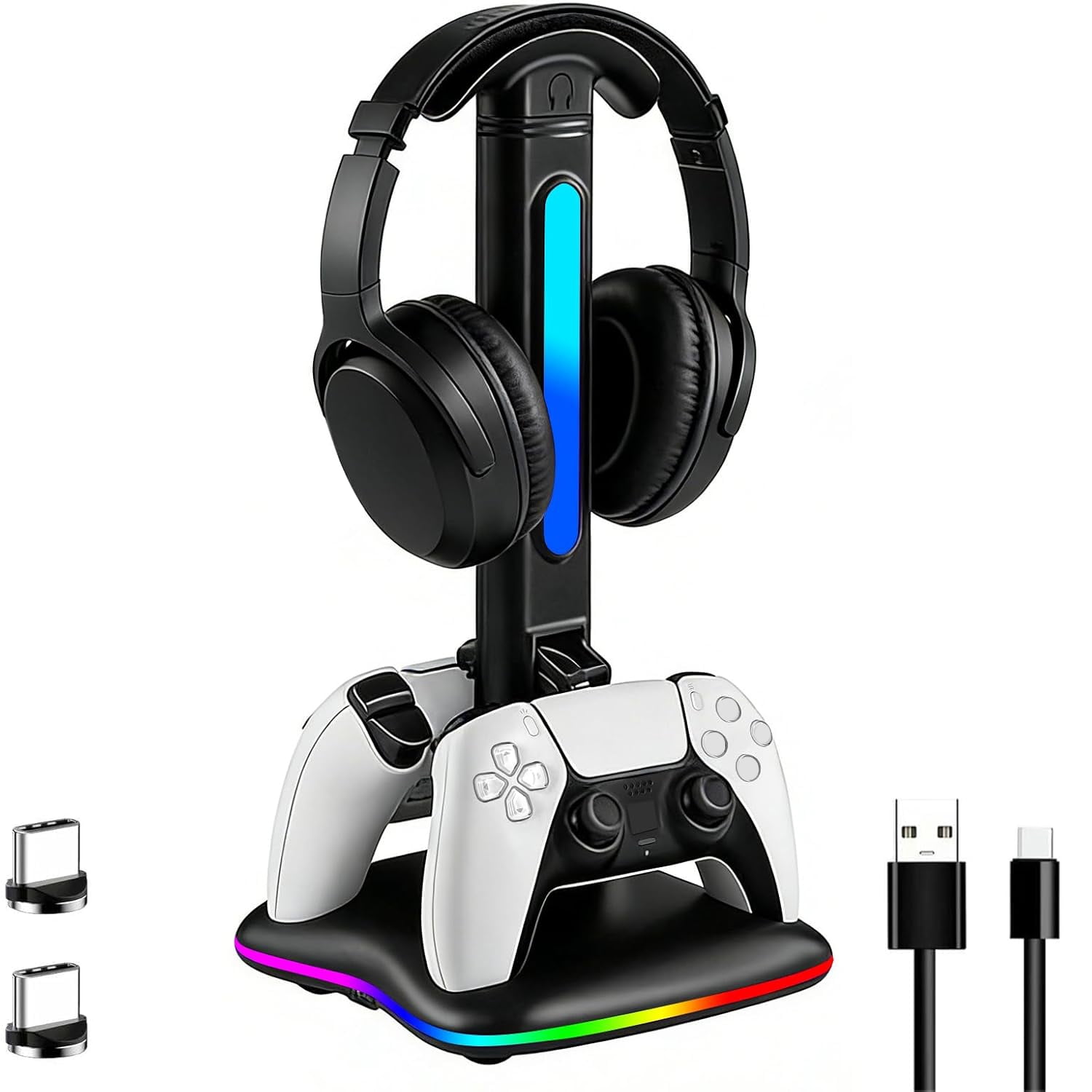 Genérico - Controlador De Carga Con Soporte Para Audífonos Rgb Para Ps5, Estación De Carga Doble Usb Para Holder De Auriculares De Xbox