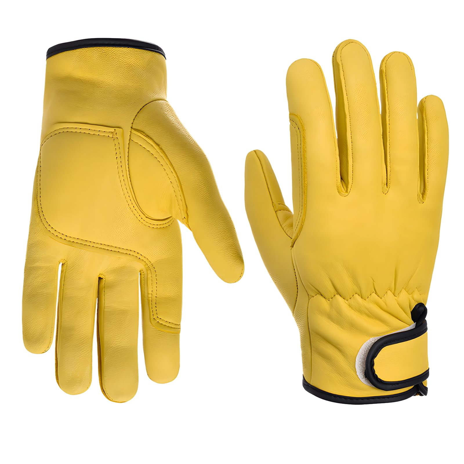 Xusx111 - Guantes De Trabajo De Cuero De Invierno Para Hombres, Forro Delgado Cálido, Adecuado Para Trabajar En Frío, Guantes De Trabajo Aislados, Con Palmas De Cuero, Amarillo-m 1 Par