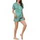thumbnail image 2 of INSPIRE CHIC Conjunto de Pijama de Satén para Mujer Camisa de Manga Corta con Botones y Pantalones Cortos con Cuello en V y Estampado de Rayas Ropa de Dormir S Verde Claro, 2 of 6