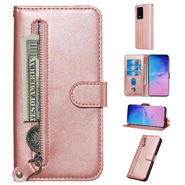 Funda con Cremallera para Samsung Galaxy S20 Ultra, Carcasa Cartera de Cuero PU con Soporte y Tarjetero