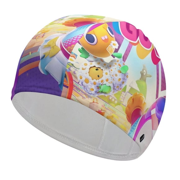 Fall Guys Gorro de Natación de Licra, Gorro de Baño de Tela Cómoda, Gorro Elástico Antideslizante para Hombres, Mujeres y Niños