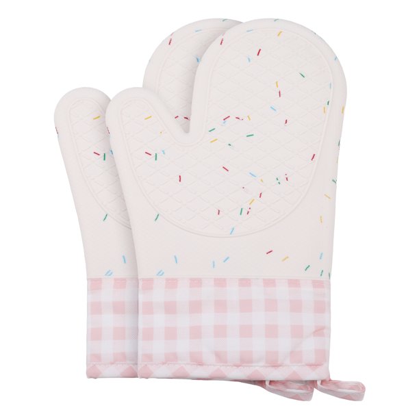 Guantes de Horno de Silicona y Algodón, Resistentes al Calor e Impermeables, Agarre para Hornear, 2 Piezas de Guantes de Cocina Rosa 11.4x7.3x7.3 pulgadas