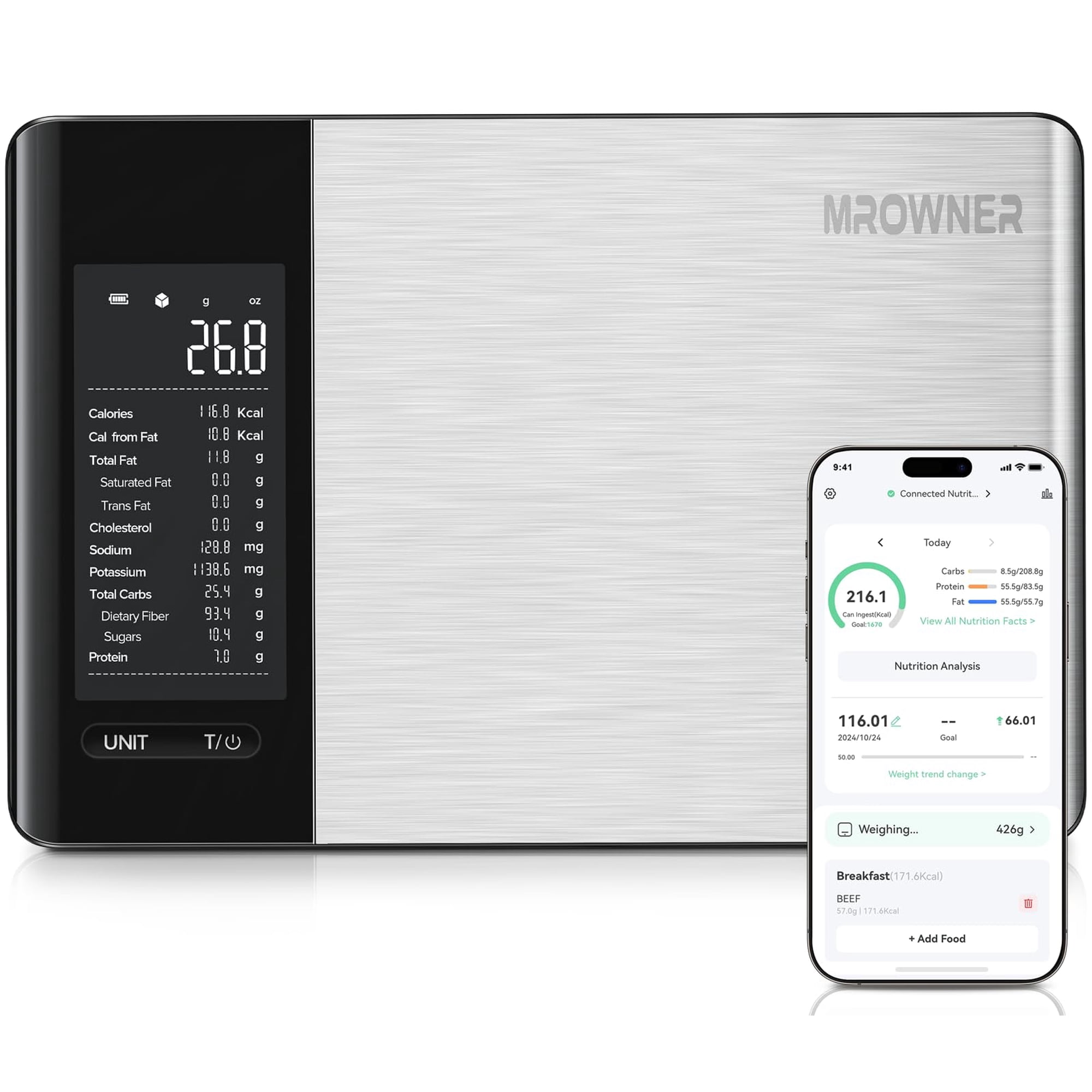 Báscula Smart Food Kitchen Mrowner Con Calculadora Nutricional