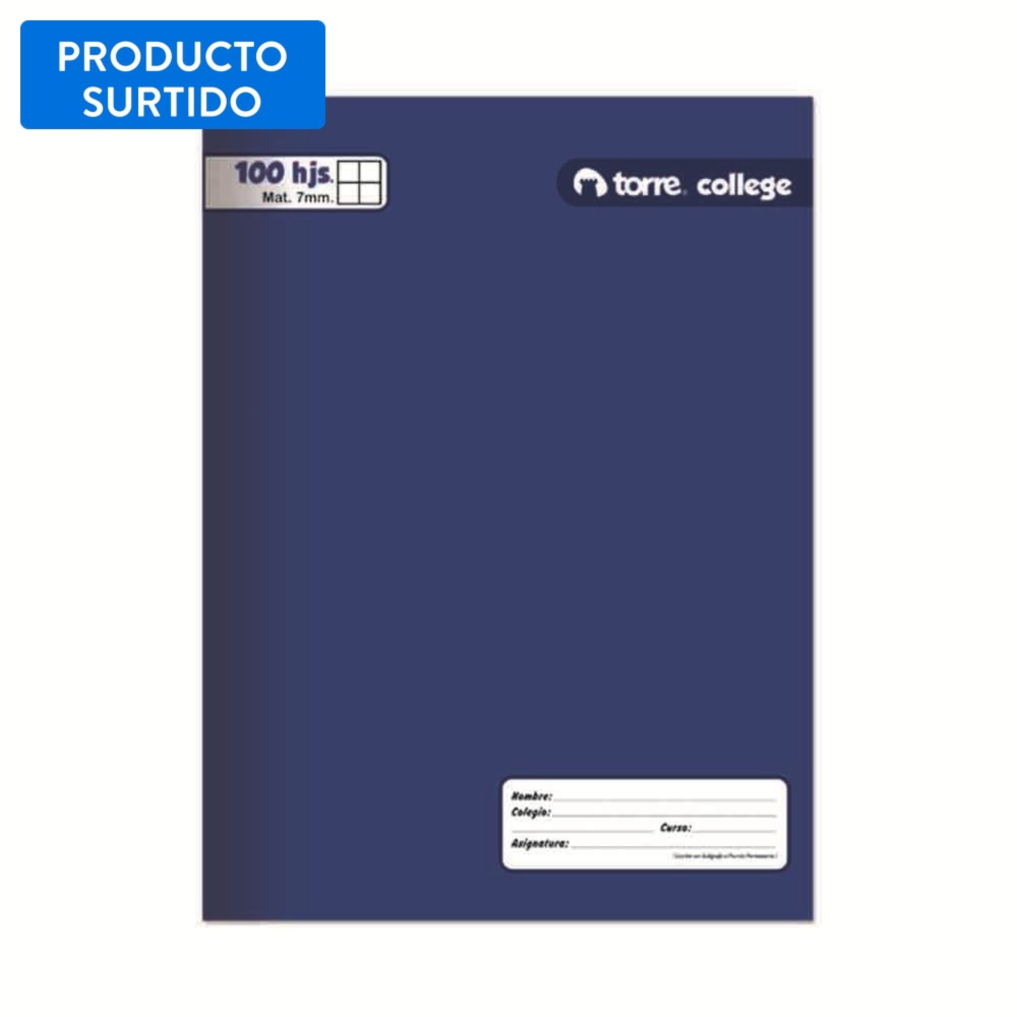 Cuaderno College, Croquis 100 Hojas, Color Surtido 1 Un Torre