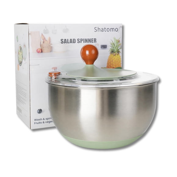 Centrifugadora de Ensaladas Shatomo 5,3 qt Verde Base Antideslizante