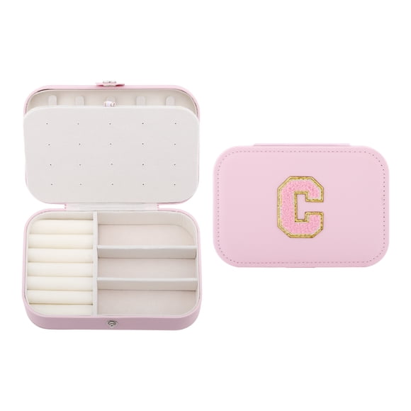 Caja de joyería rectangular de cuero PU REGALWOVEN para mujeres con patrón de letras, organizador de joyas de una sola capa C
