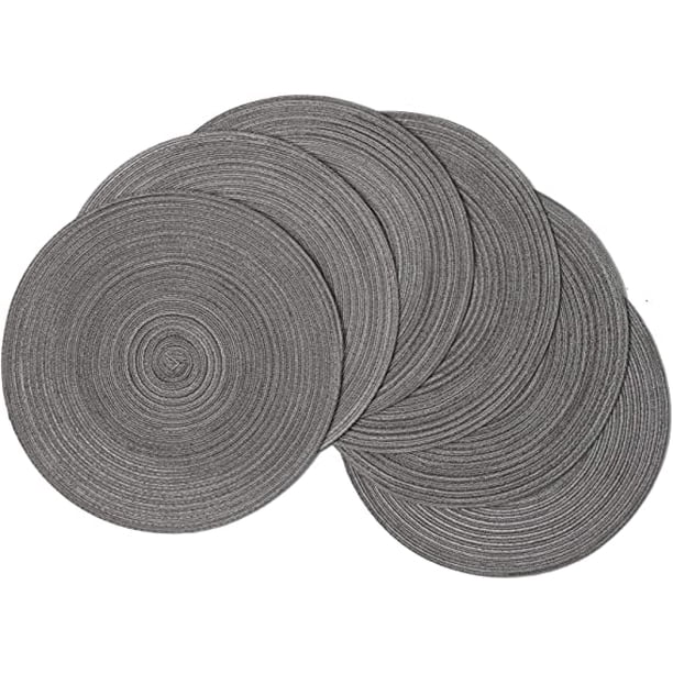 XmhyTop Juego de 6 Manteletes Redondos Individuales de Algodón Premium, Antideslizantes con Textura Gruesa, Resistentes al Calor, Estilo D, 38cm, Color Gris