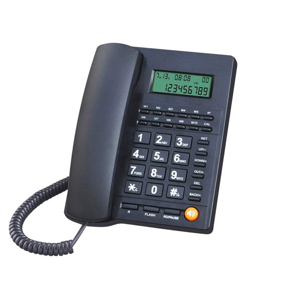 Teléfono TelPal con cable, identificador de llamadas y altavoz manos libres, negro