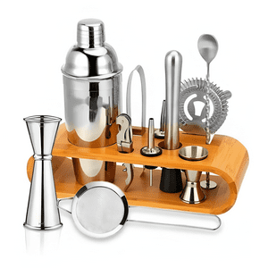 Importclick - Juego Bar Coctelera Utensilios Inoxidable 12 Piezas Negro