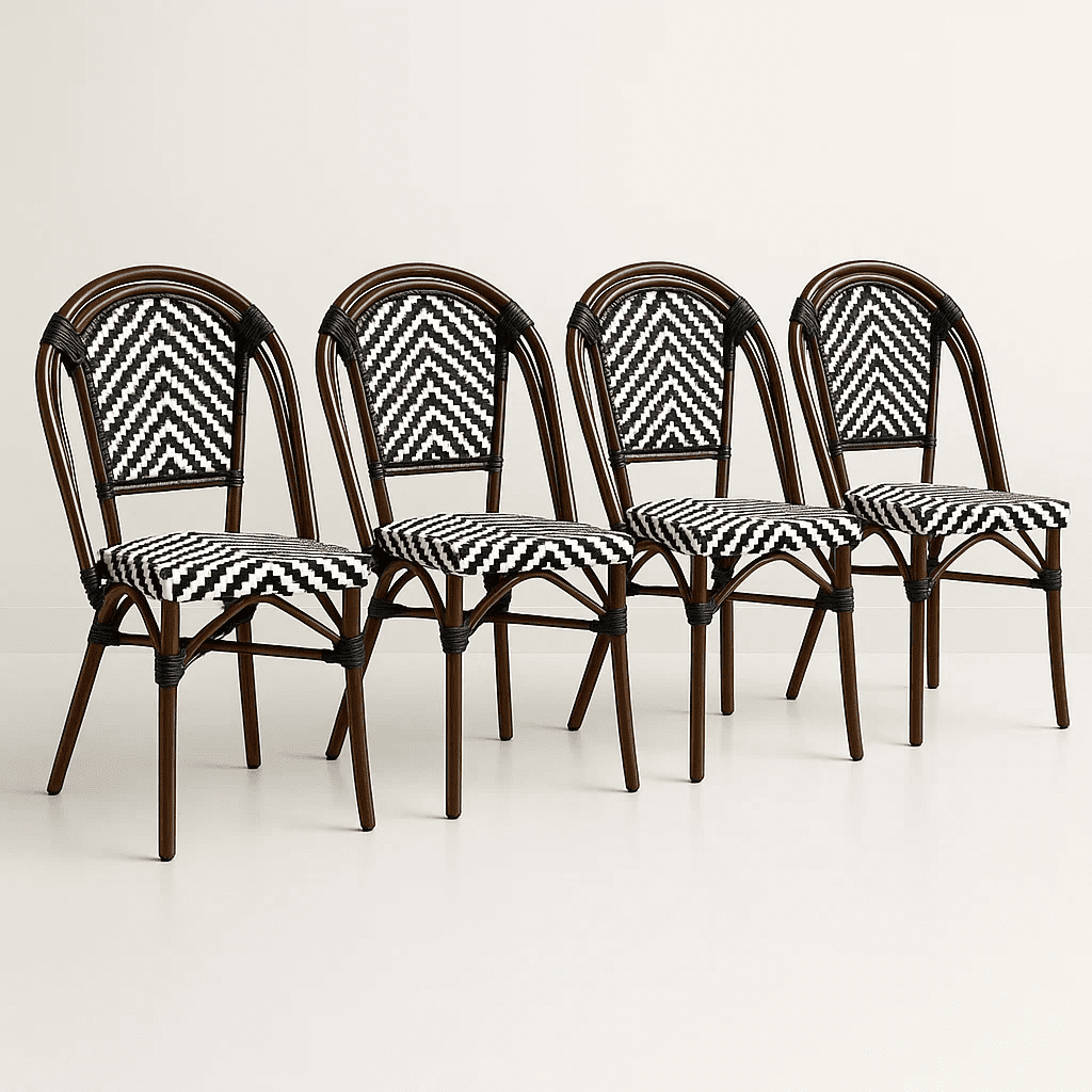 Klik Muebles - Pack De 4 Sillas Bistro Parisina Rattan - Blanca Con Negro